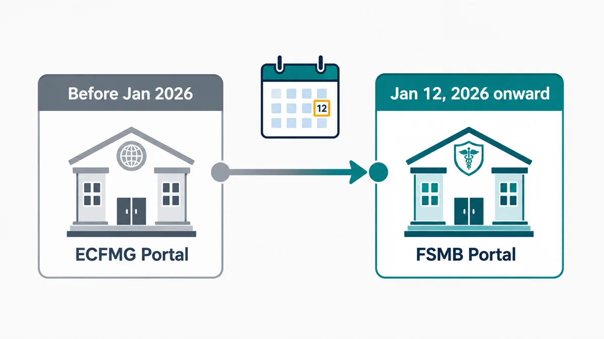 USMLE registration transition from the ECFMG portal to the new FSMB portal effective January 12, 2026