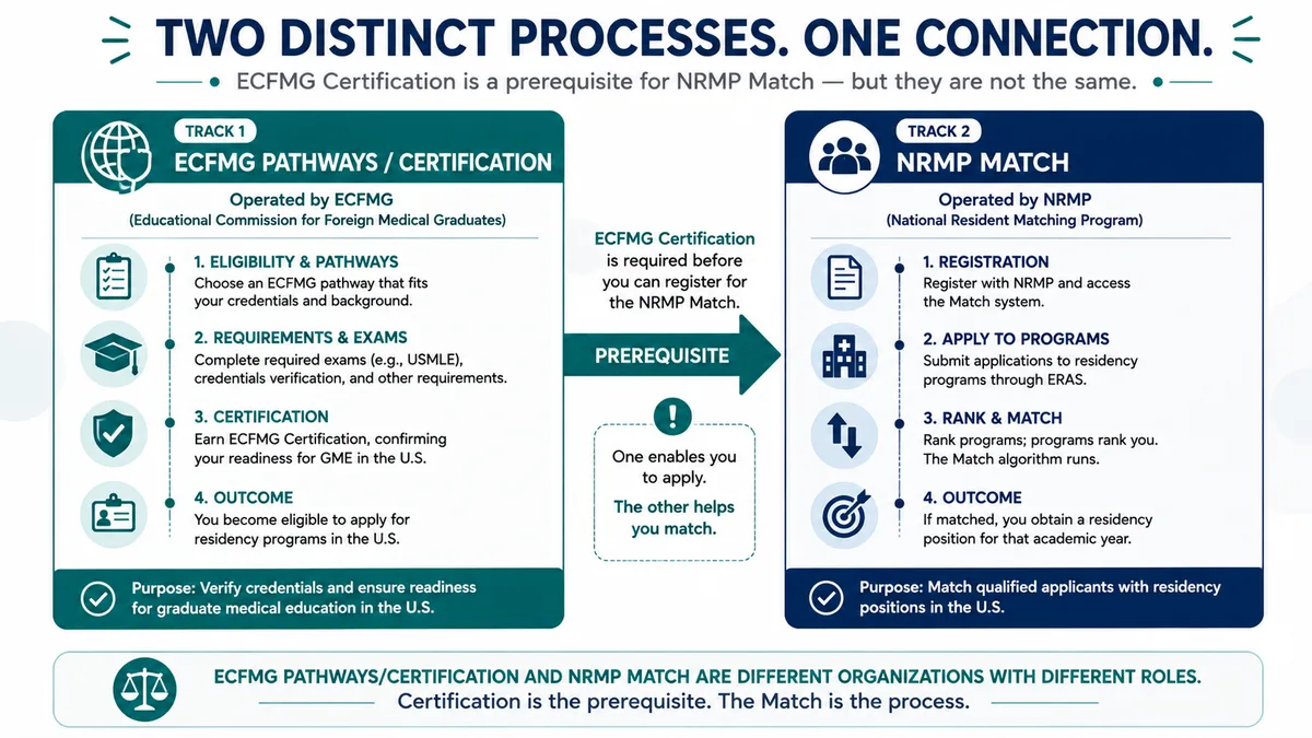 ECFMG Pathways and certification versus NRMP Match: two distinct organizations, certification is a prerequisite to the Match, not the Match itself