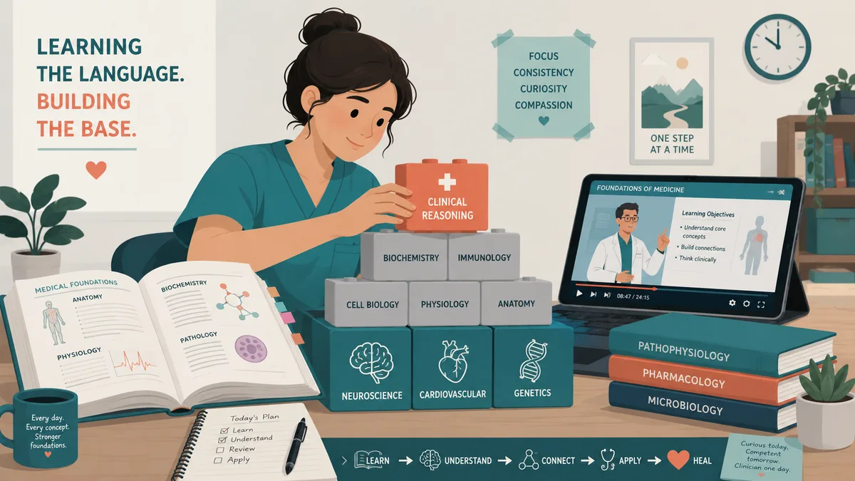 USMLE Step 1 study plan phase 1, building the medical foundation in months 1 and 2 with First Aid, video lectures and early QBank practice across neurology, psychiatry and reproduction