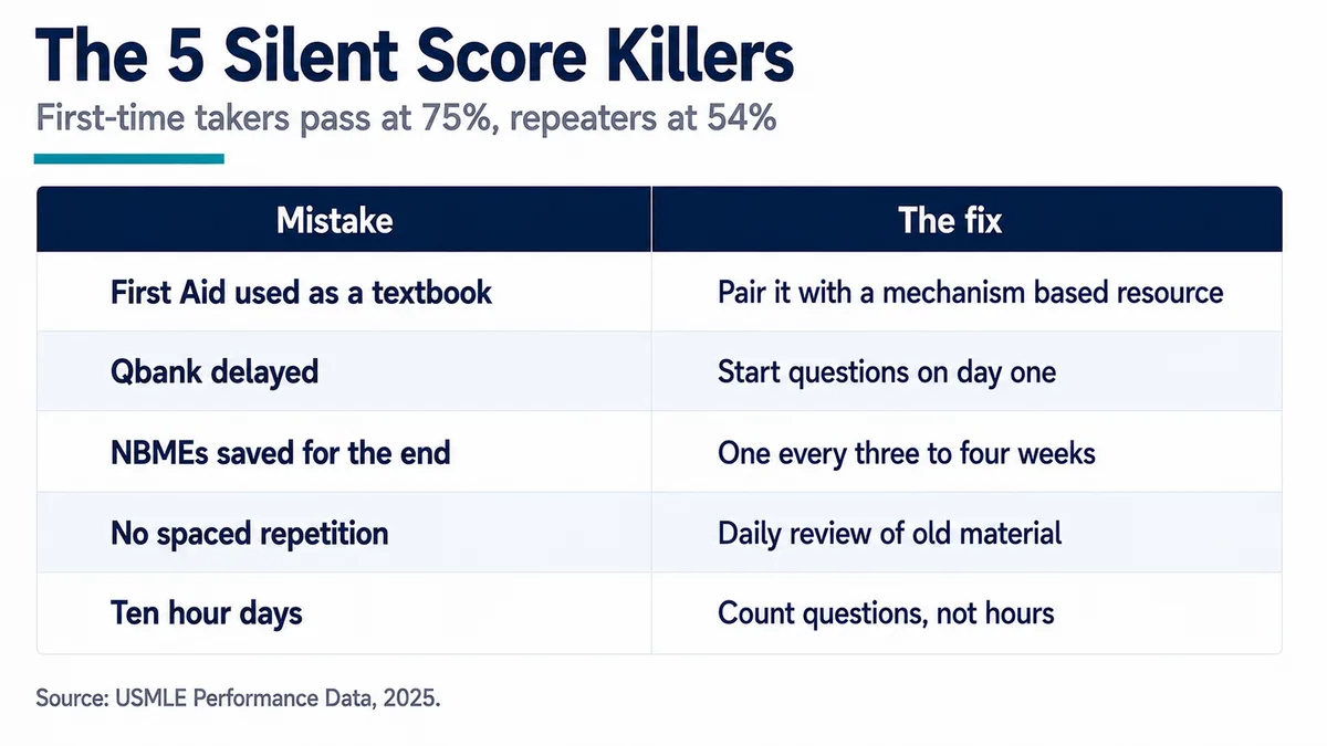 Table pairing the five common Step 1 preparation mistakes with the fix for each one