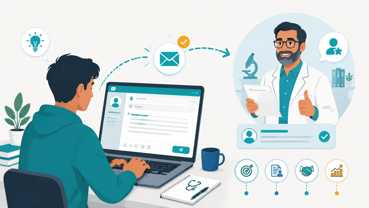 An IMG medical student sending a specific, tailored cold email to a research mentor